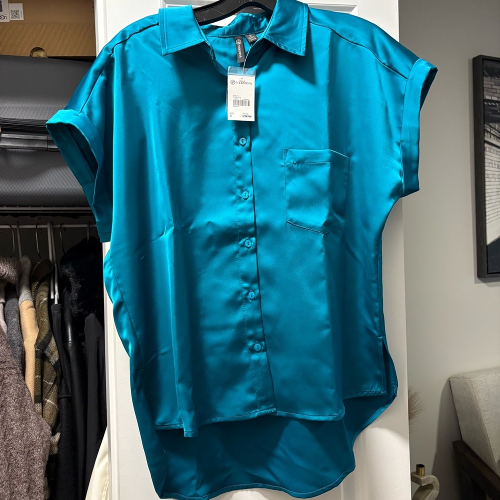 Turquoise Satin Blouse